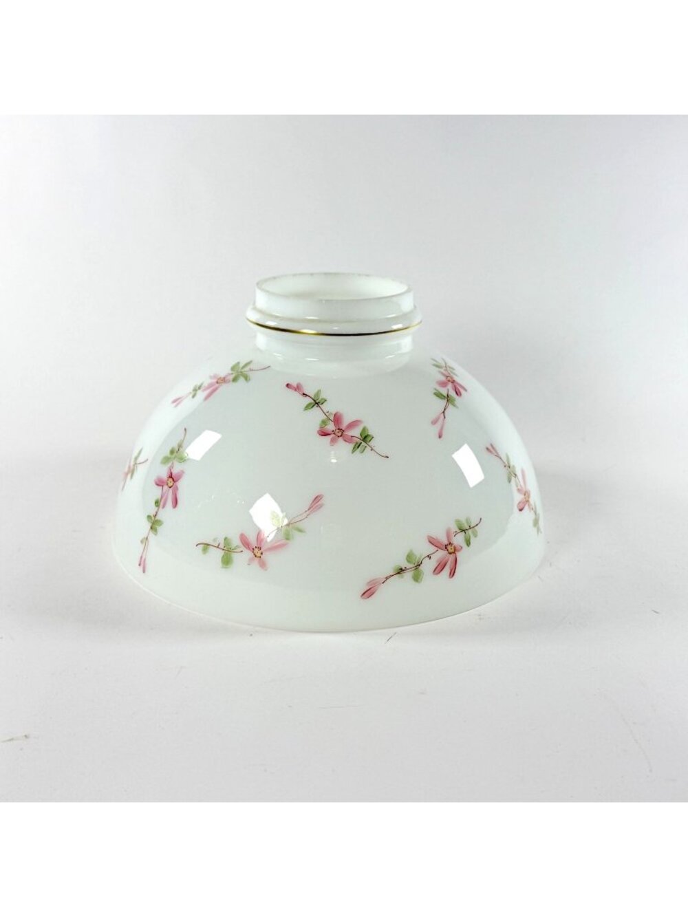 Vintage Milk Glass Hurricane Lamp Shade Pink Floral Gold Trim Student Lamp